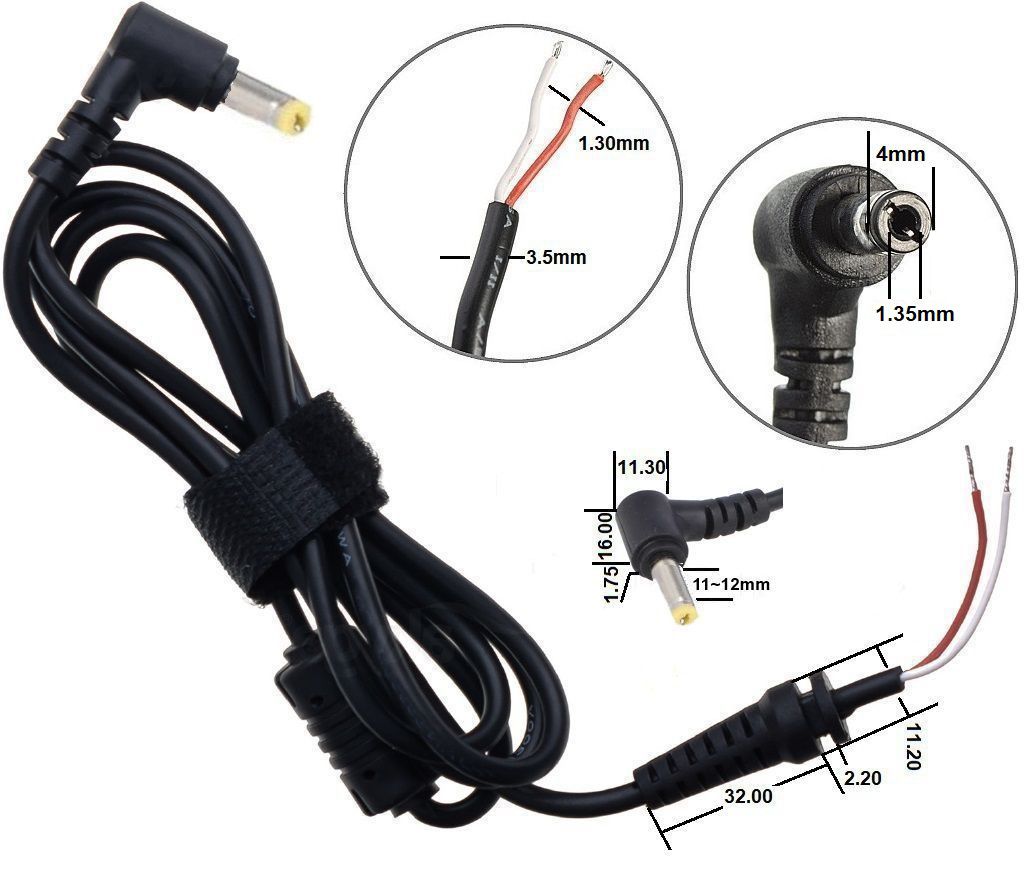 Conector Jack Acodado 4x1.35mm con Cable-pasacable